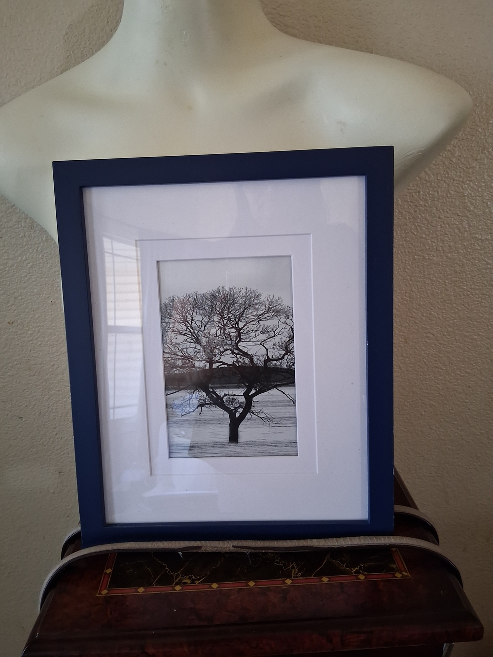 Framed Tree Art Print in Navy Blue Frame 11x9in Wood Frame